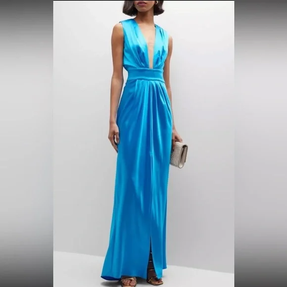 Ramy Brook | Dresses | Ramy Brook Womens Quinn Blue Satin Sleeveless Evening  Dress Gown Lake Size 2